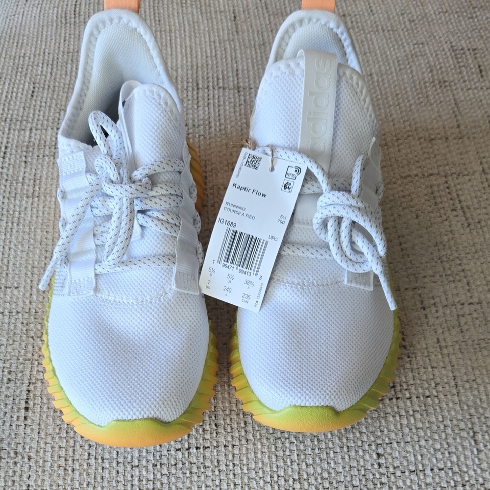 Adidas Womens White Sneakers with Yellow Accents